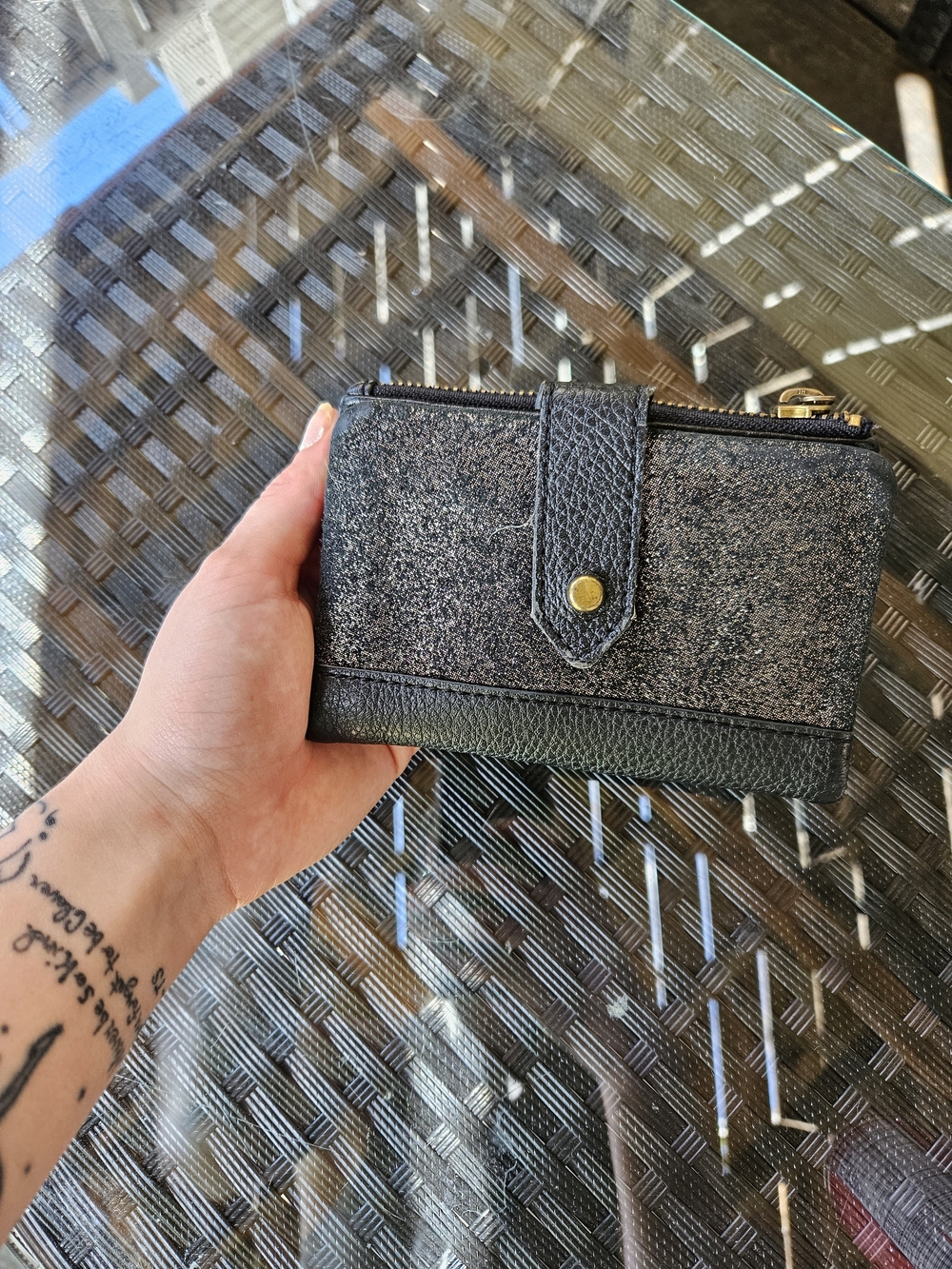Fossil Black Glitter Snap & Zip Card Wallet